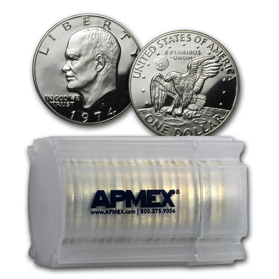 1974-S 40% Silver Eisenhower Dollar 20-Coin Roll Gem Proof 1974-S 40% Silver Eisenhower Dollar 20-Coin Roll Gem Proof